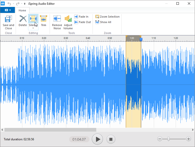 Spring Audio Download Adding Silence and Silencing a Part of a Clip