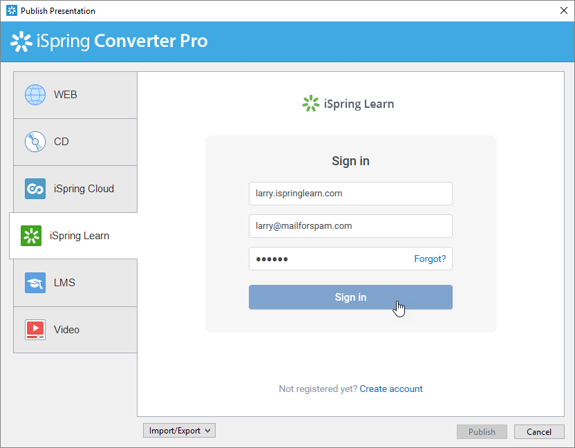 Publishing to iSpring Learn