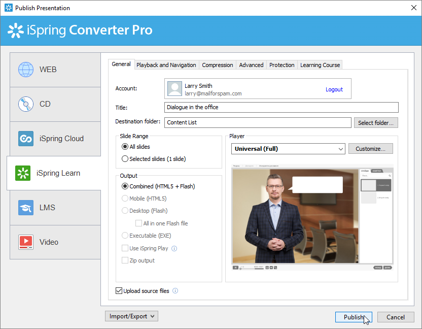 Publishing to iSpring Learn