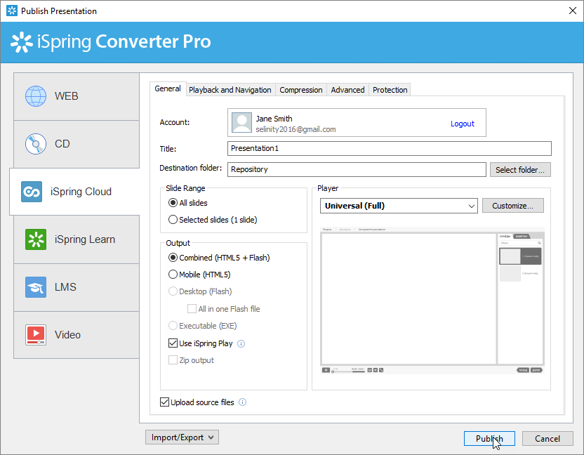 Ispring Pairing Publishing to iSpring Cloud