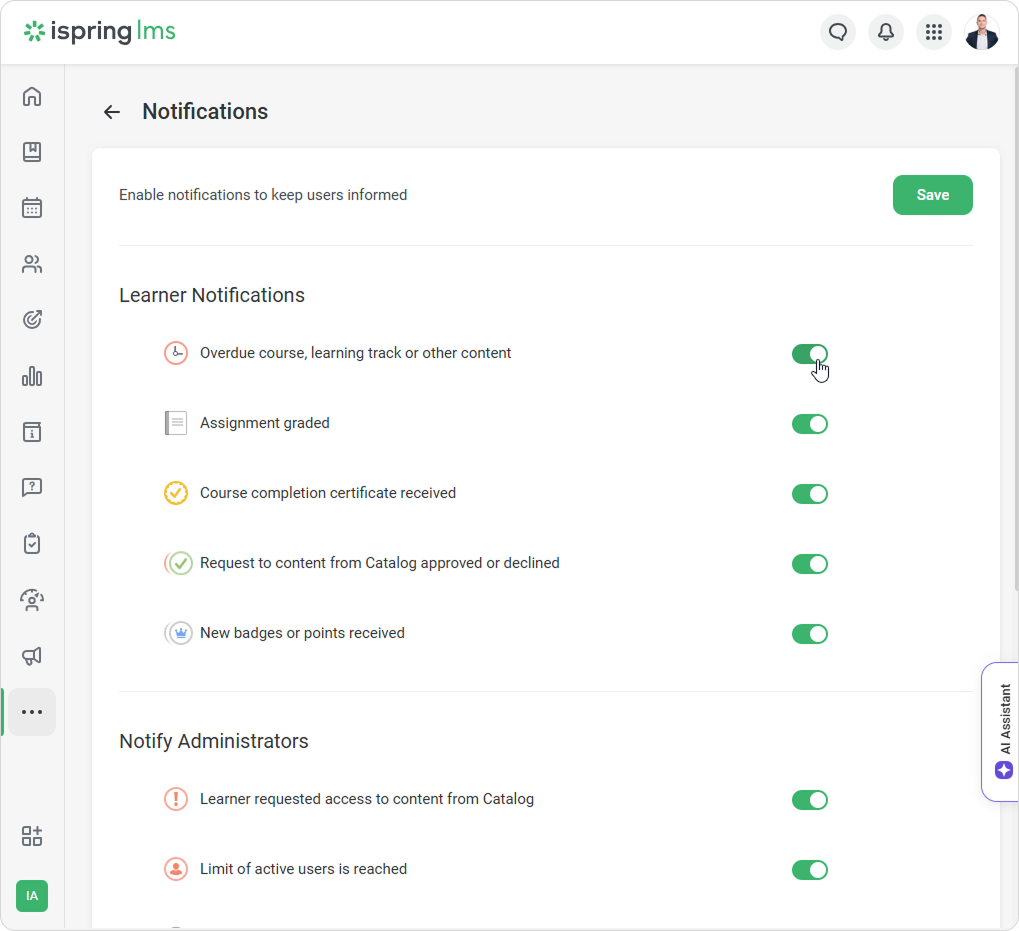 Notification Using Spring Enabling Account Notifications