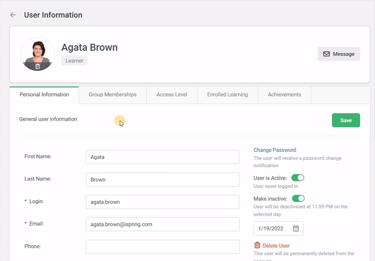 Changing User Role