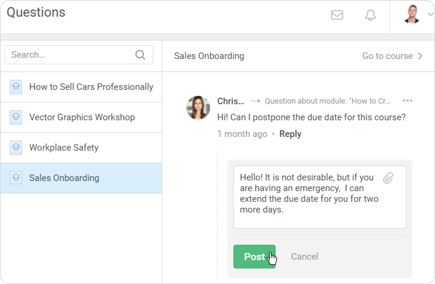 Course Questions in the Admin Portal