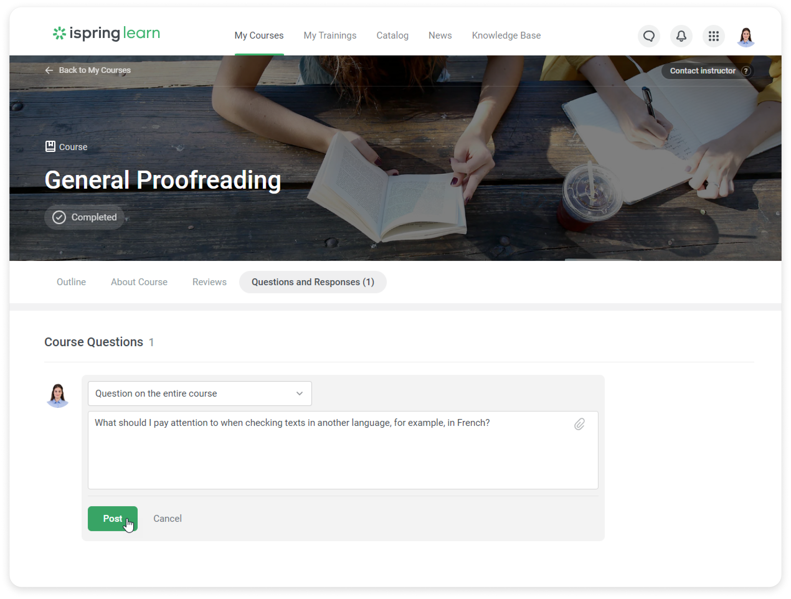Course Questions In The User Portal