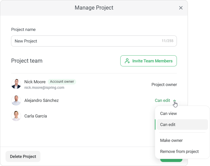 Changing Access Level to a Project