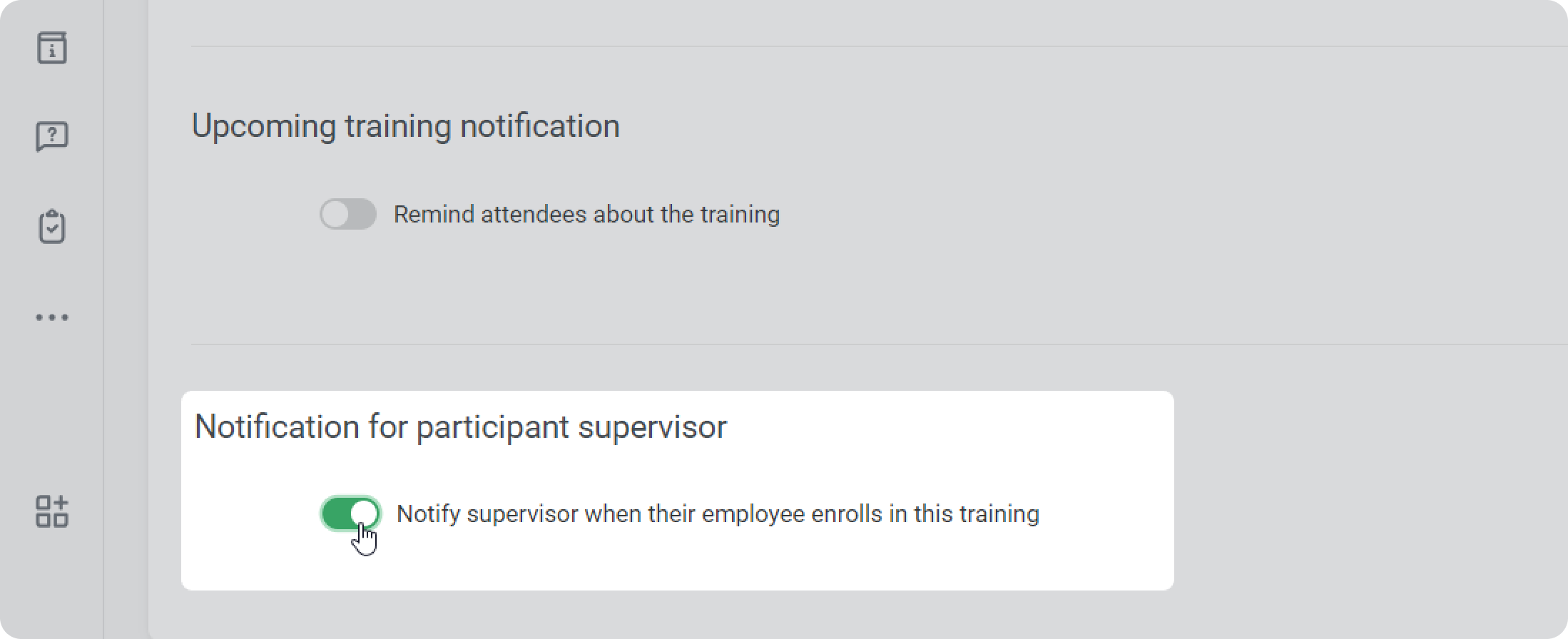 Training Notifications Sample Setting up Training Notifications