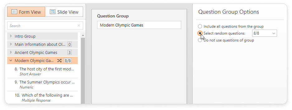 Randomizing Questions in a Group