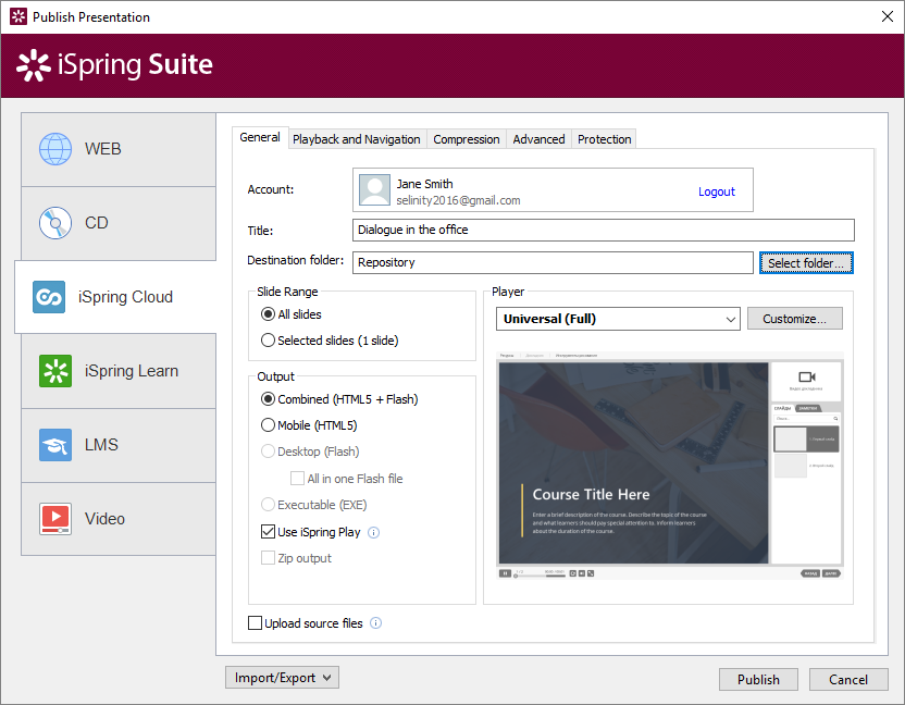 Publishing to iSpring Cloud